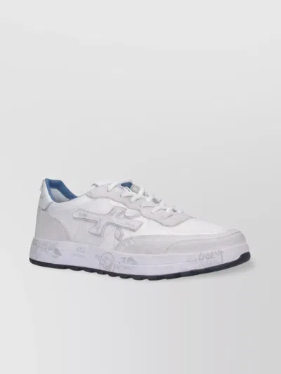 Premiata Low Top Round Toe Rubber Sole Sneakers In White