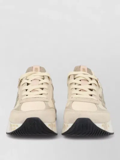 Premiata Low Top Sneakers Contrast Textured Sole In Neutral