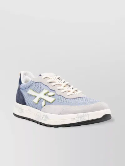 Premiata Low Top Sneakers With Mesh And Suede In Blue