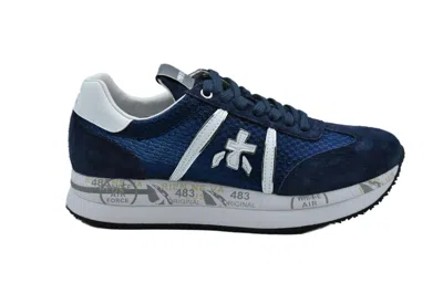 Premiata Low-top Sneakers With Textured Upper And Design In Blue
