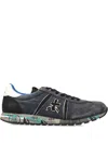 Premiata Lander Sneaker Made Of Suede And Blue Technical Fabric In Multi