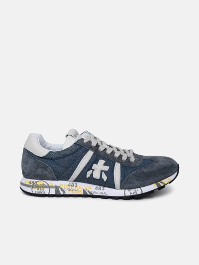 Premiata 'lucy' Blue Leather And Fabric Sneakers