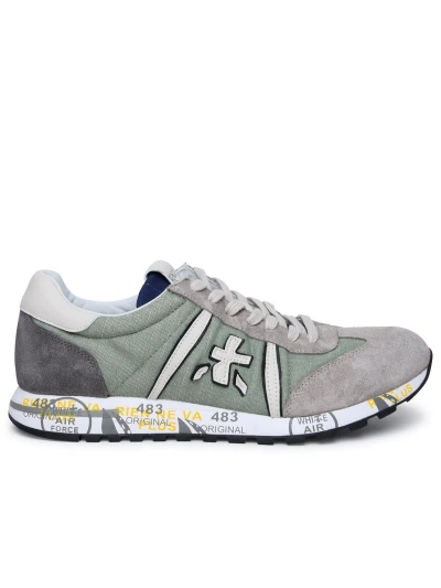PREMIATA LUCY GREEN LEATHER AND FABRIC SNEAKERS