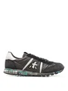Premiata Lander Sneaker Made Of Suede And Blue Technical Fabric In Black