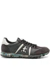 Premiata Lander Sneaker Made Of Suede And Blue Technical Fabric In Brown