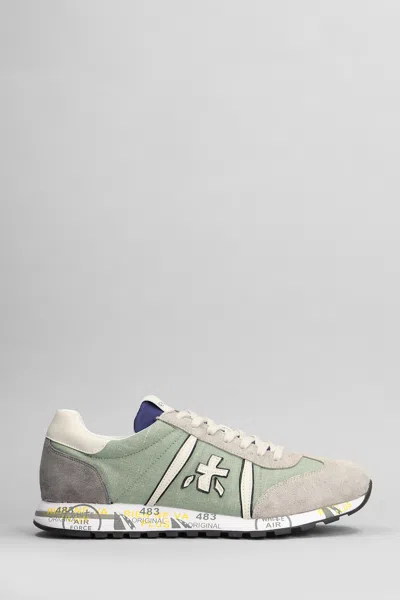 Premiata Lucy Sneakers In Green Suede And Fabric In Multicolor