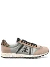 Premiata Multicolour Sneakers With Leopard Print Accent And Textured Outsole In Green