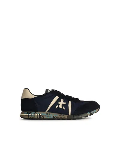 Premiata Lucy Sneakers In Blue Suede And Fabric In Brown