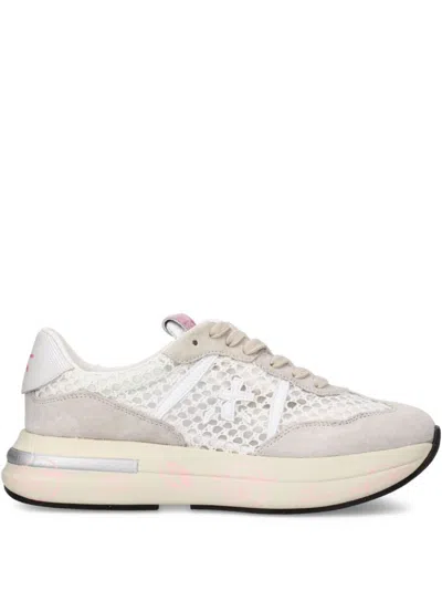 Premiata Luxe Mesh And Suede White Sneakers In Multicolor