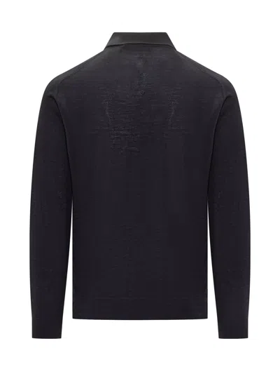 Premiata Luxury Long Sleeve Polo With Premium Merino Wool And Silk Blend In Blue