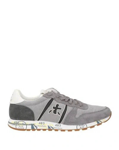 Premiata Man Sneakers Grey Size 9 Leather, Textile Fibers, Synthetic Material In Multi