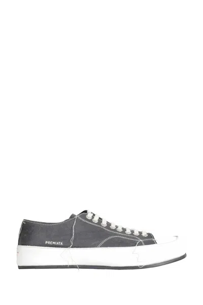 Premiata Mark Distressed Sneakers In Gray