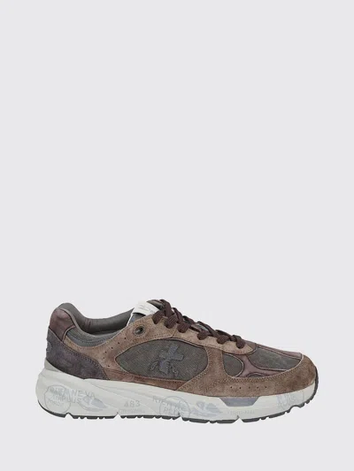 Premiata Mase Bicolor Canvas And Suede Sneakers With Logo In Brown