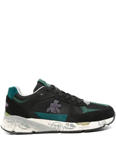 Premiata Mase Sneakers In Black Suede And Fabric In Blue