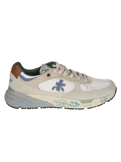 Premiata White And Blue Mase Iconic Side Design Leather Sneakers In Multi