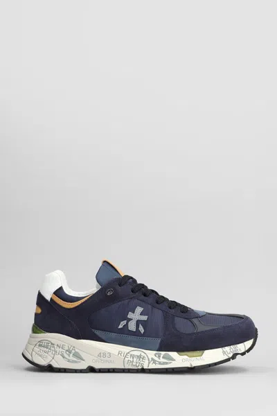 Premiata Mase Sneakers In Blue Suede And Fabric