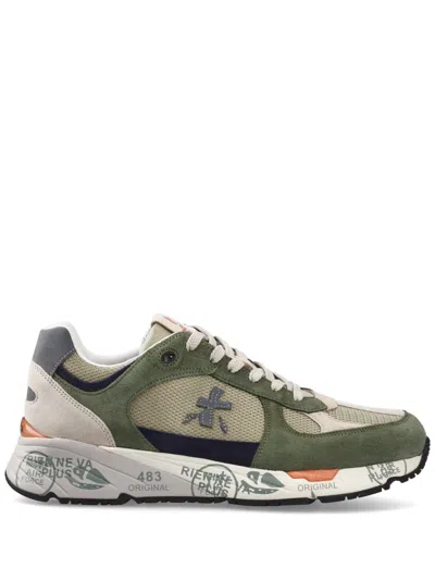 Premiata Suede Mesh Sneakers Logoed Sole In Green