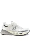 Premiata Mase Sneakers In White Leather And Fabric In Grey