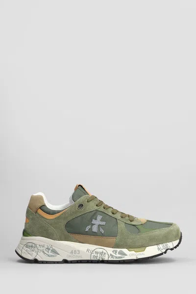 Premiata Mase Sneakers In Green Suede And Fabric