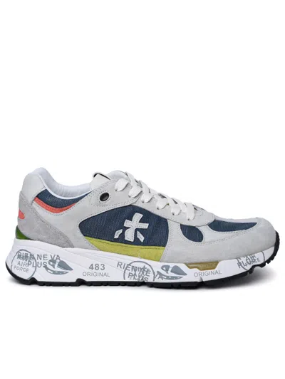 Premiata Mase Sneakers In Leather And Multicolor Fabric In Bianco
