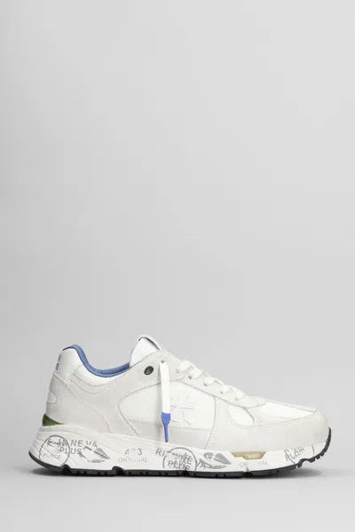 Premiata Mase Sneakers In White Suede And Fabric