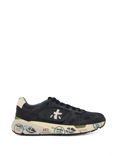 Premiata Navy Blue Leather Sneakers In Black