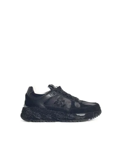 Premiata 'mased' Black Fabric And Leather Sneakers