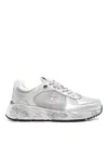 Premiata Silver Leather Sneakers With Textured Finish In Grey