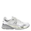 Premiata Mase Sneakers In White Leather And Fabric In Silver