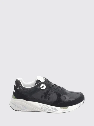 Premiata Mased Suede And Technical Fabric Low-top Sneakers With Logo In Black
