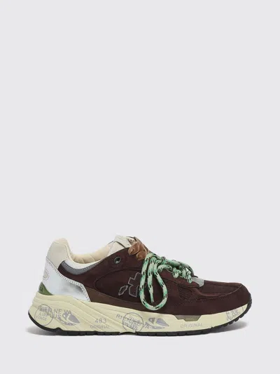 Premiata Mased Suede And Technical Fabric Low-top Sneakers With Logo In Brown