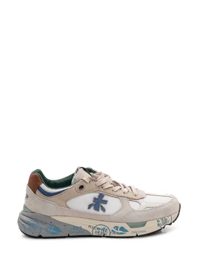 Premiata White And Blue Mase Iconic Side Design Leather Sneakers In Multi