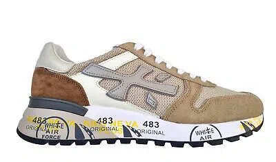 Pre-owned Premiata Men's Shoes Sneaker Fabric Suede Leather Mick 6172 Hazelnut In White Brown