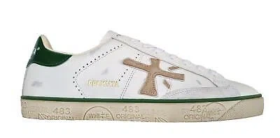 Pre-owned Premiata Men's Shoes Sneaker Fabric Suede Leather Steven_6645 White-green