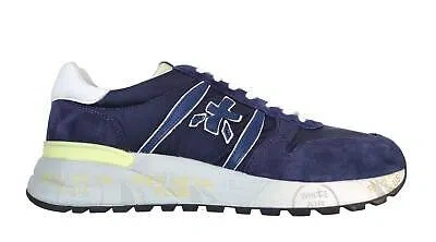 Pre-owned Premiata Men's Shoes Suede Sneaker Fabric Lander_6634 Blue-yellow