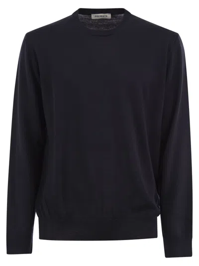 Premiata Merino Wool Crew Neck Jumper In Night Blue