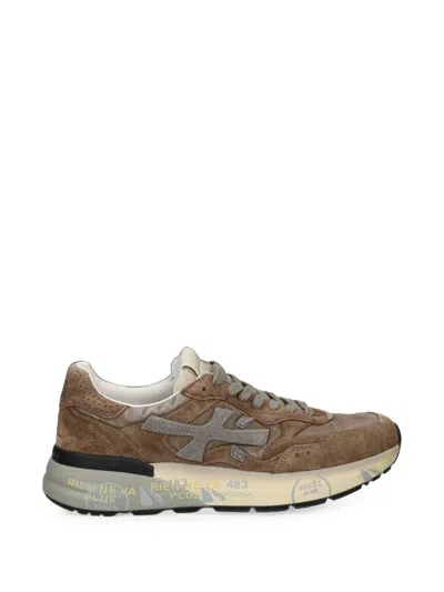 Premiata Mick Leather And Suede Trainers With Logo And Worn Effect In Brown