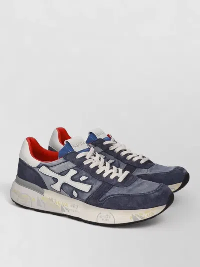 Premiata Mick 8006 Sneakers Suede Panels Contrast Sole In Blue