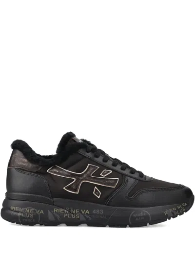 Premiata Mick Fur-trim Sneakers In Black