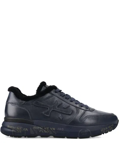 Premiata Mick Fur-trim Sneakers In Blue