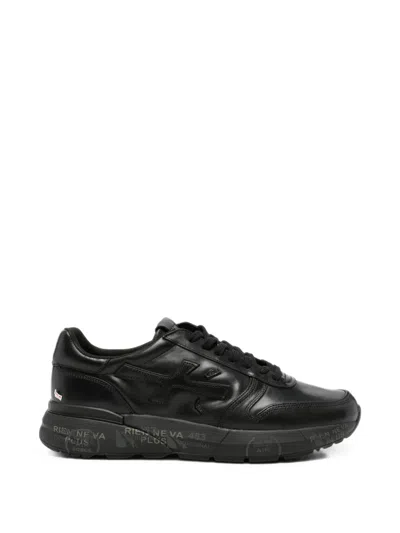 Premiata Mick Calf Leather Sneakers With Tone-on-tone Logo In Black