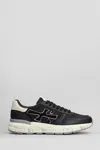 Premiata Round Toe Leather Sneakers With Contrasting Sole In Black
