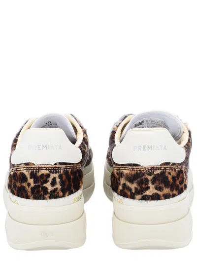 Premiata Micol Leopard Print Chunky Sole Calf Leather Sneakers In Brown