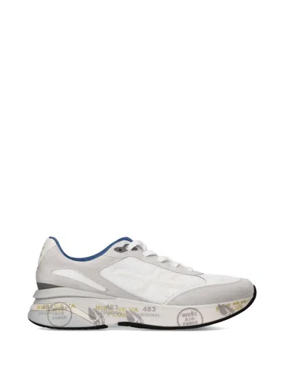 Premiata White Moerun Mesh Calfskin Sneakers In Gray