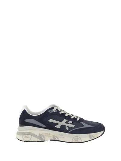 Premiata Blue Suede And Technical Fabric Sneakers With Embossed Logo