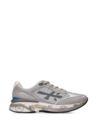 Premiata Leather And Canvas Trainers With Distinctive Branding In Gray