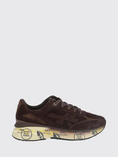 Premiata Moerun Suede Calfskin Leather Trainers With Applied Logo In Burnt
