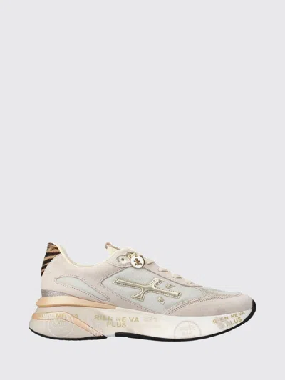 Premiata Moerund Sneakers In Leather, Suede And Mesh With Applied Logo In Gold