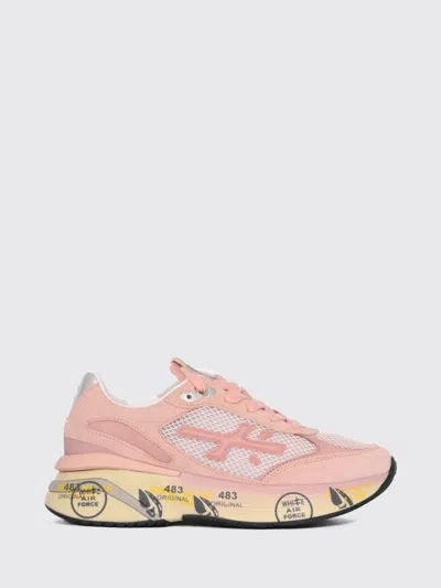 Premiata Moerund Sneakers In Leather, Suede And Mesh With Applied Logo In Pink