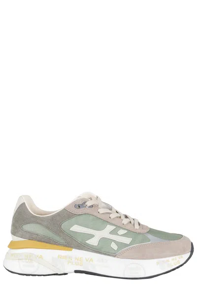 Premiata Neutrals Sneaker With Calf Leather Accents In Green